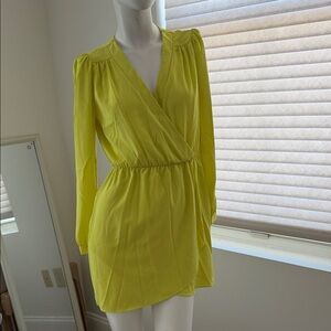 Lulu's Wrap Neon Yellow Long Sleeve Dress small